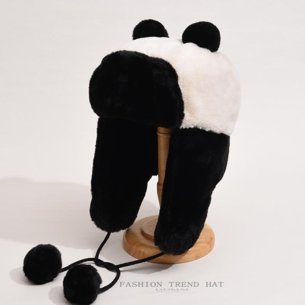 Panda plush ear warm hat